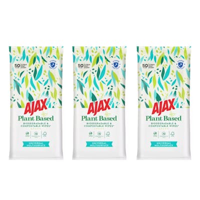 Ajax Plant Based Biodegradable &amp; Compostable Wipes Citrus Mint Scent 3 x 50 stk