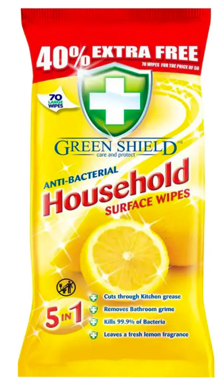 Green Shield Anti-Bacterial Household Surface Wipes 70 pcs