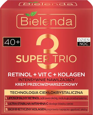 Bielenda Super Trio Retinol + Vit C + Collagen Intensively Moisturizing Anti-Wrinkle Cream 40+ Day &amp; Night 50 ml