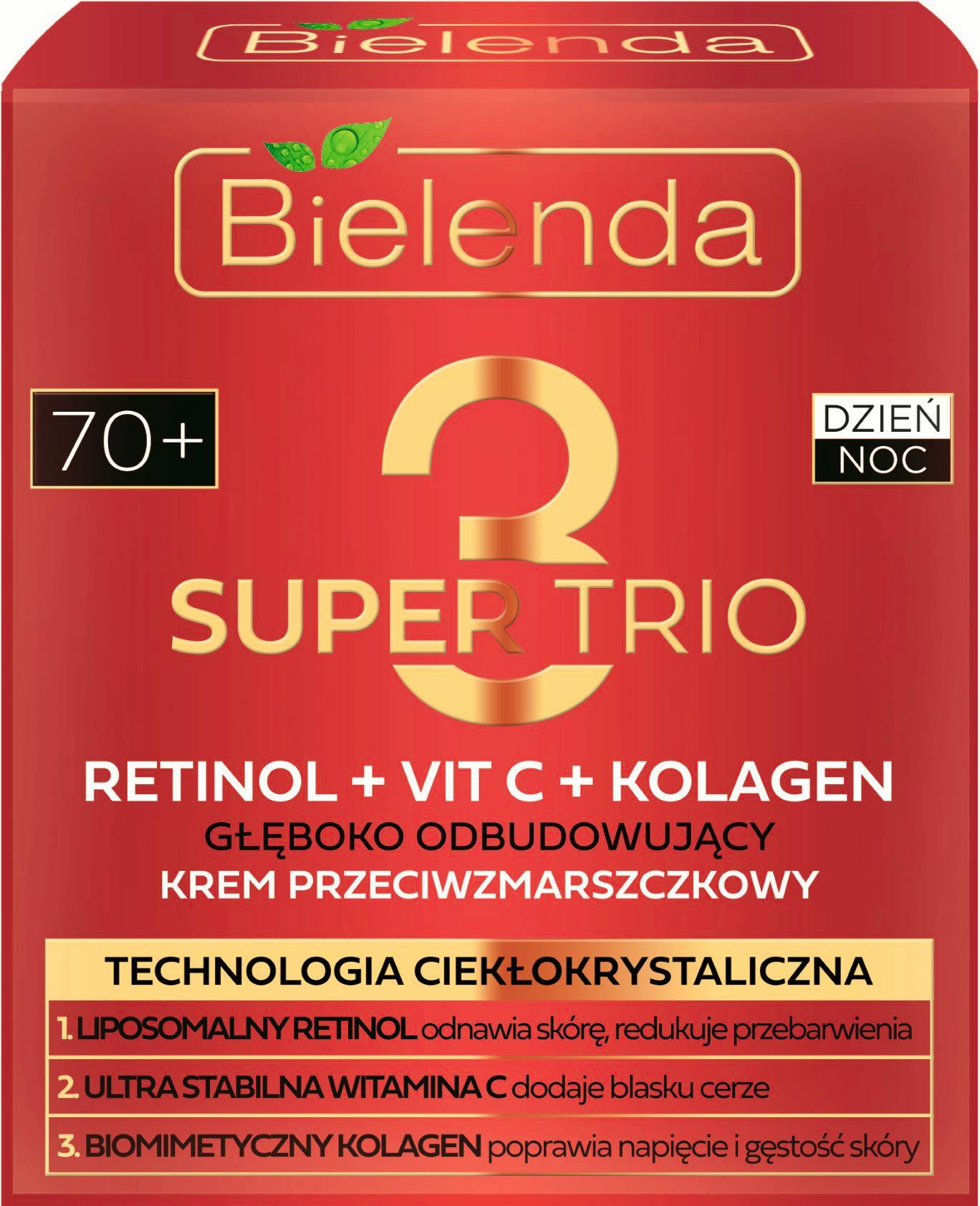Bielenda Super Trio Retinol + Vit C + Collagen Deeply Rebuilding Anti-Wrinkle Cream 70+ Day / Night 50 ml