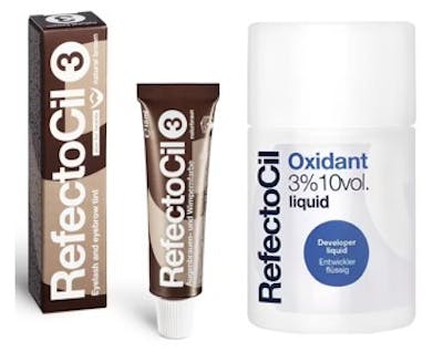 Refectocil Eyelash &amp; Eyebrow Tint 3 Natural Brown &amp; Oxidant Liquid 15 ml + 100 ml