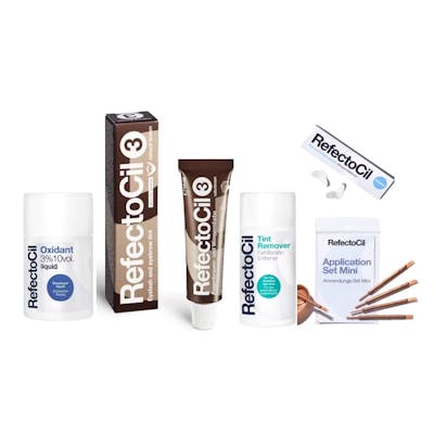 Refectocil Eyelash &amp; Eyebrow Tint 3 Natural Brown Starter Kit 15 ml + 100 ml + 10 pcs + 150 ml + 96 st