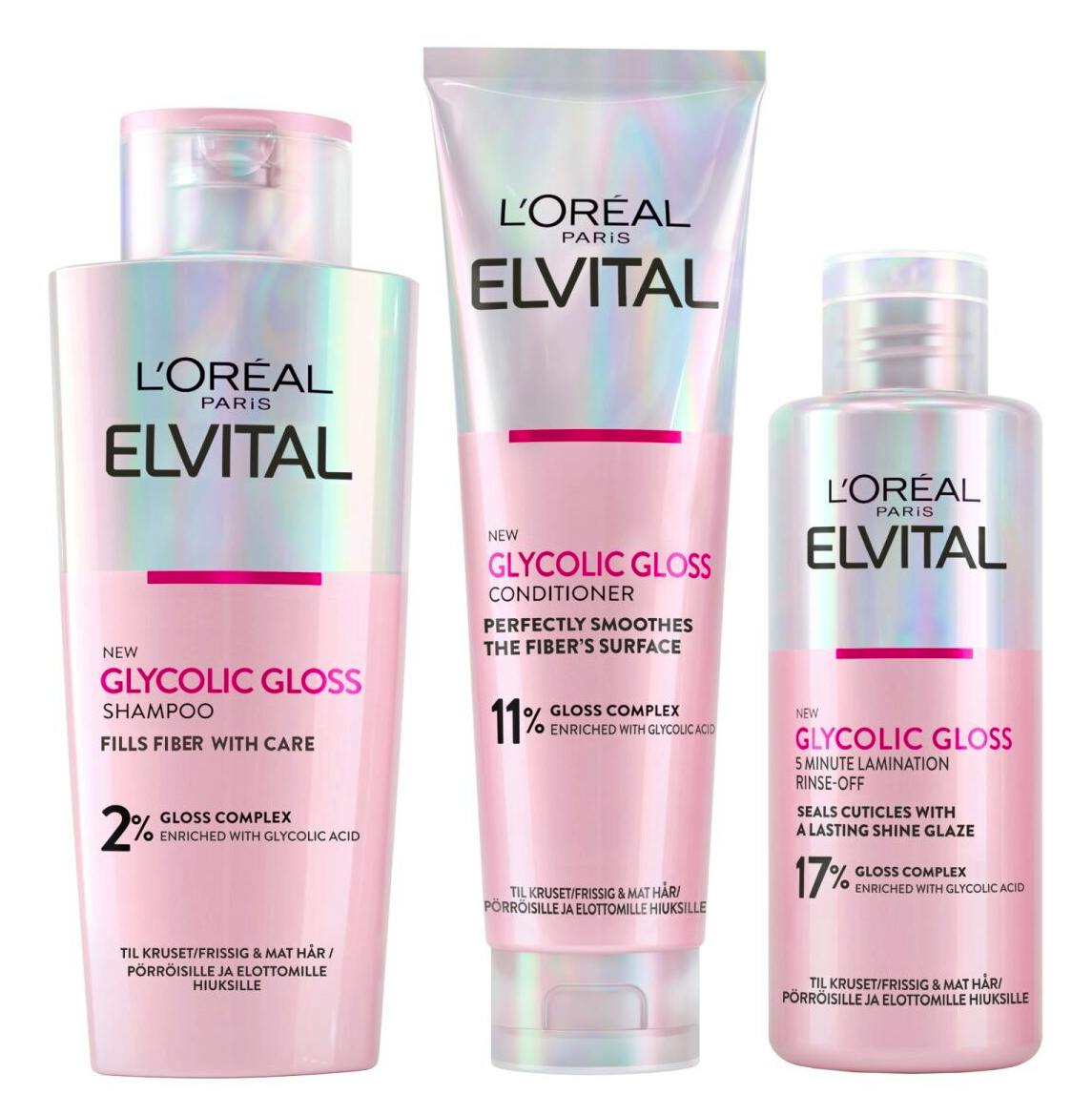 L'Or&eacute;al Paris Elvital Glycolic Gloss Shampoo, Conditioner & Treatment 2 x 200 ml + 150 ml