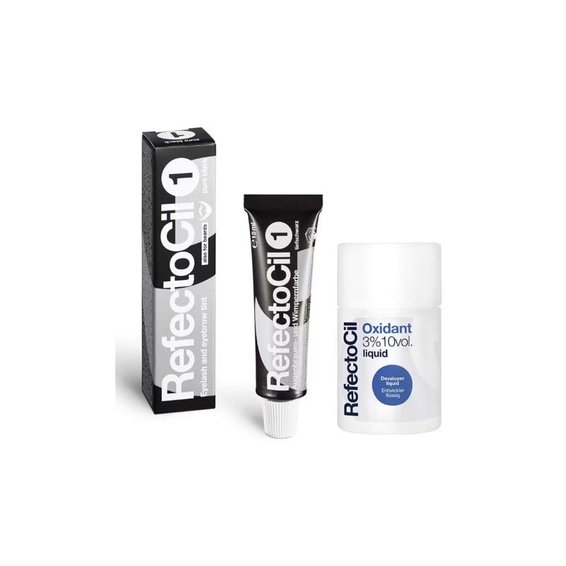 Refectocil Eyelash &amp; Eyebrow Tint 1 Black &amp; Oxidant Liquid 15 ml + 100 ml