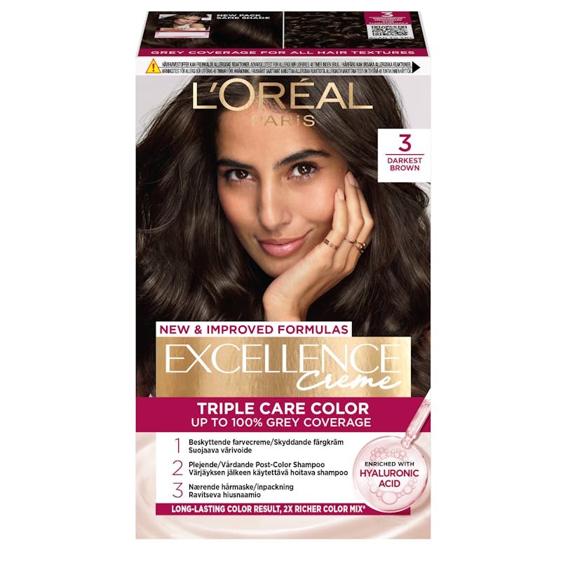 L&#039;Oréal Paris Excellence Creme Hair Color 3 Natural Darkest Brown 1 kpl