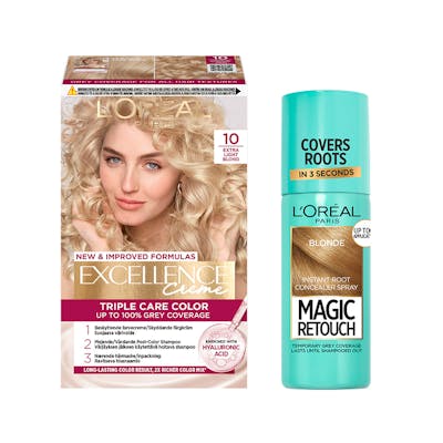 L&#039;Oréal Paris Excellence Creme Hair Color 10 Extra Light Blonde &amp; Magic Retouch Root Concealer Spray 5 Blonde 1 pcs + 75 ml