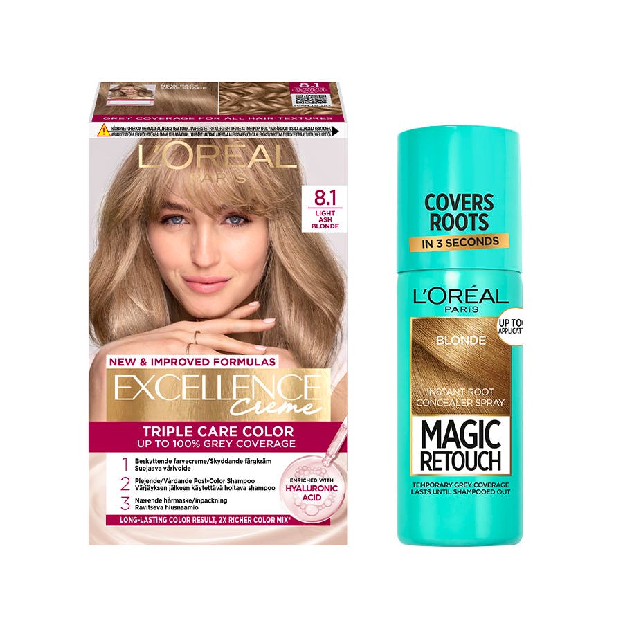 L'Or&eacute;al Paris Excellence Creme Hair Color 8.1 Light Ash Blonde & Magic Retouch Root Concealer Spray 5 Blonde 1 pcs + 75 ml