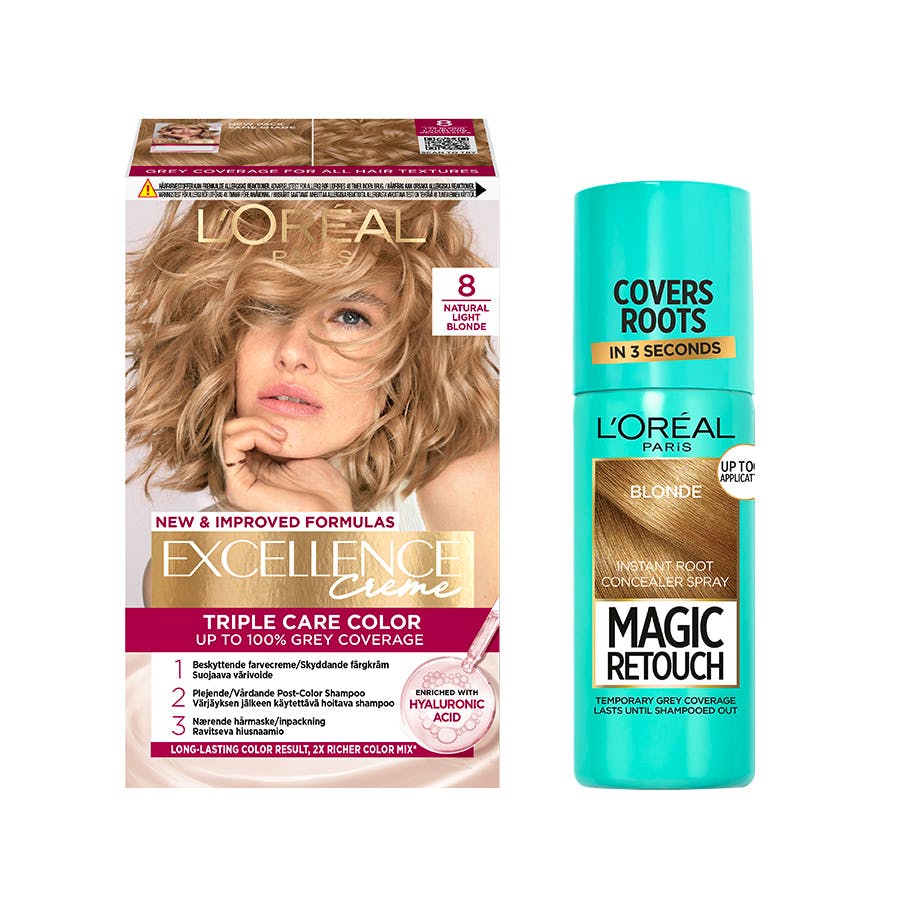 L'Or&eacute;al Paris Excellence Creme Hair Color 8.0 Natural Light Blonde & Magic Retouch Root Concealer Spray 5 Blonde 1 pcs + 75 ml