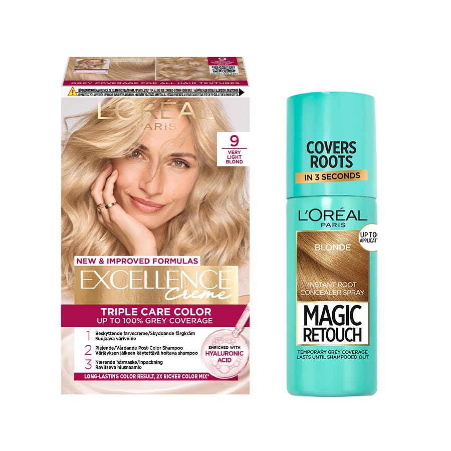 L'oréal Paris Excellence Creme Hair Color 9 Very Light Blonde & Magic Retouch Root Concealer Spray 5 Blonde 1 Pcs 75 Ml Fra L