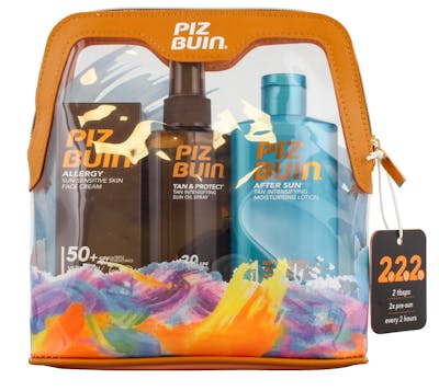 Piz Buin Travel Bag - Face Cream SPF50, Tan Oil Spray SPF30, Aftersun Lotion 50 ml + 150 ml + 200 ml