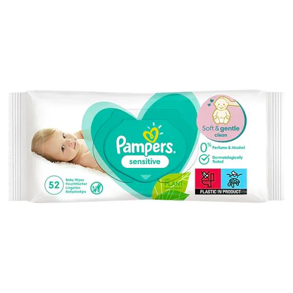 Pampers Sensitive Baby Wipes Fragrance Free 52 pcs