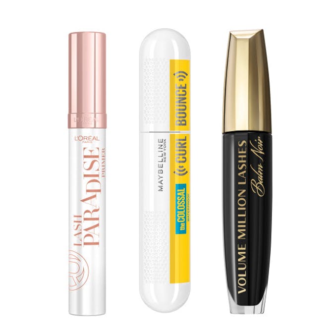 Luxplus Paradise Primer, The Colossal Curl Bounce Waterproof Very Black & Volume Million Lashes Balm Noir 3 st