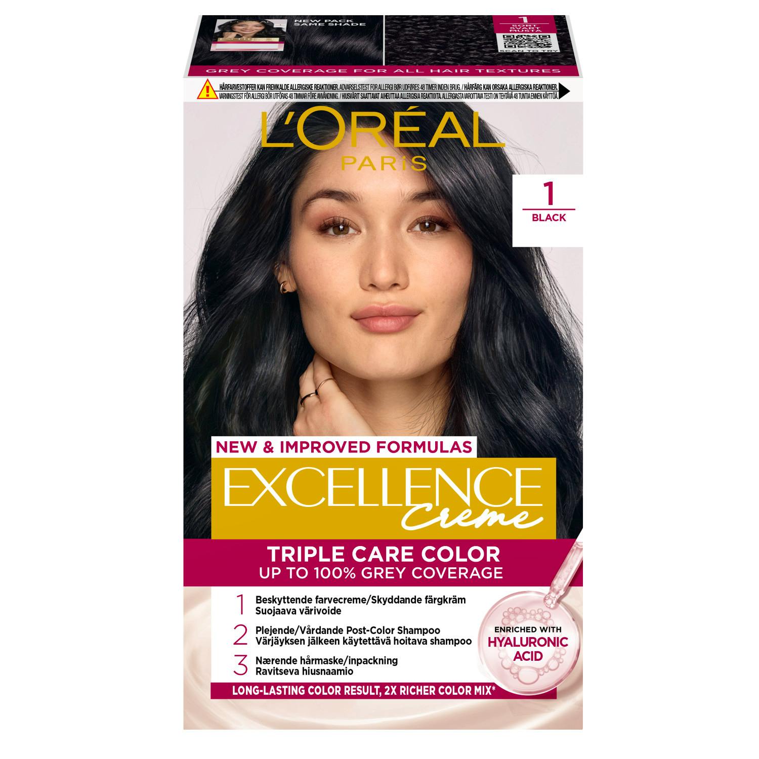 L'Oréal Paris Excellence Creme Hair Color 1 Black 1 stk