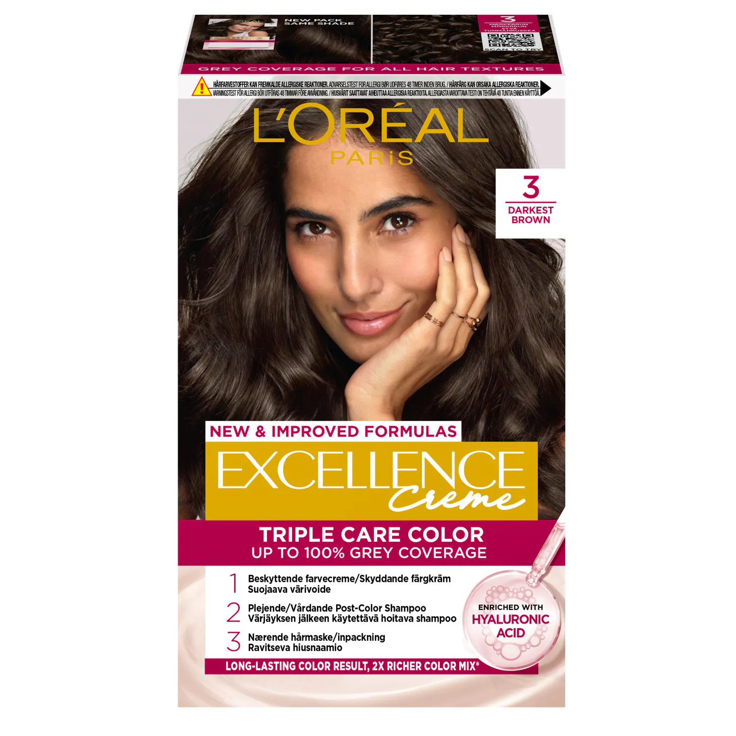 L'Oréal Paris Excellence Creme Hair Color 3 Natural Darkest Brown 1 pcs