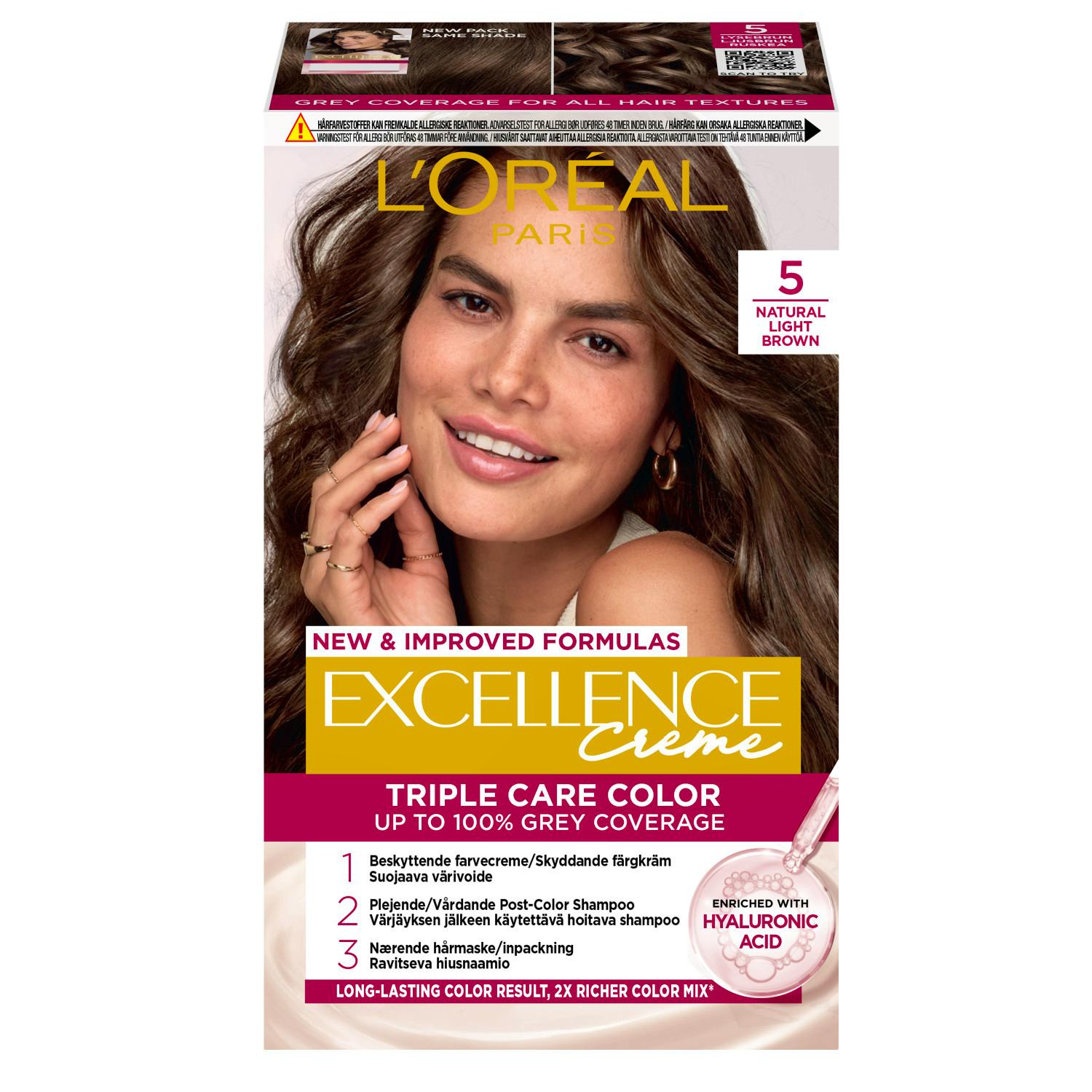 L'Oréal Paris Excellence Creme Hair Color 5 Natural Light Brown 1 stk