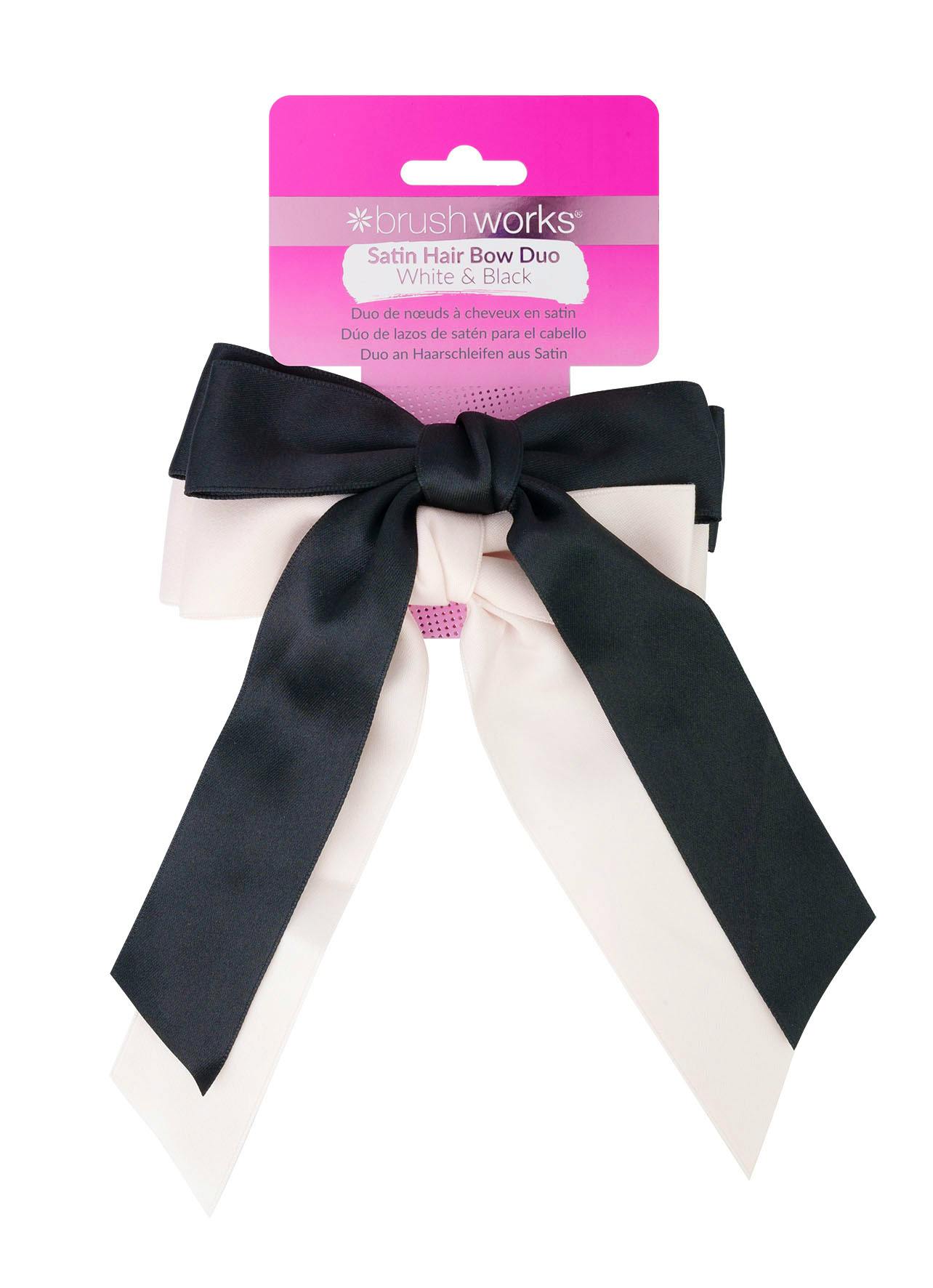 brushworks Satin Hair Bow Duo Black & White 2 st