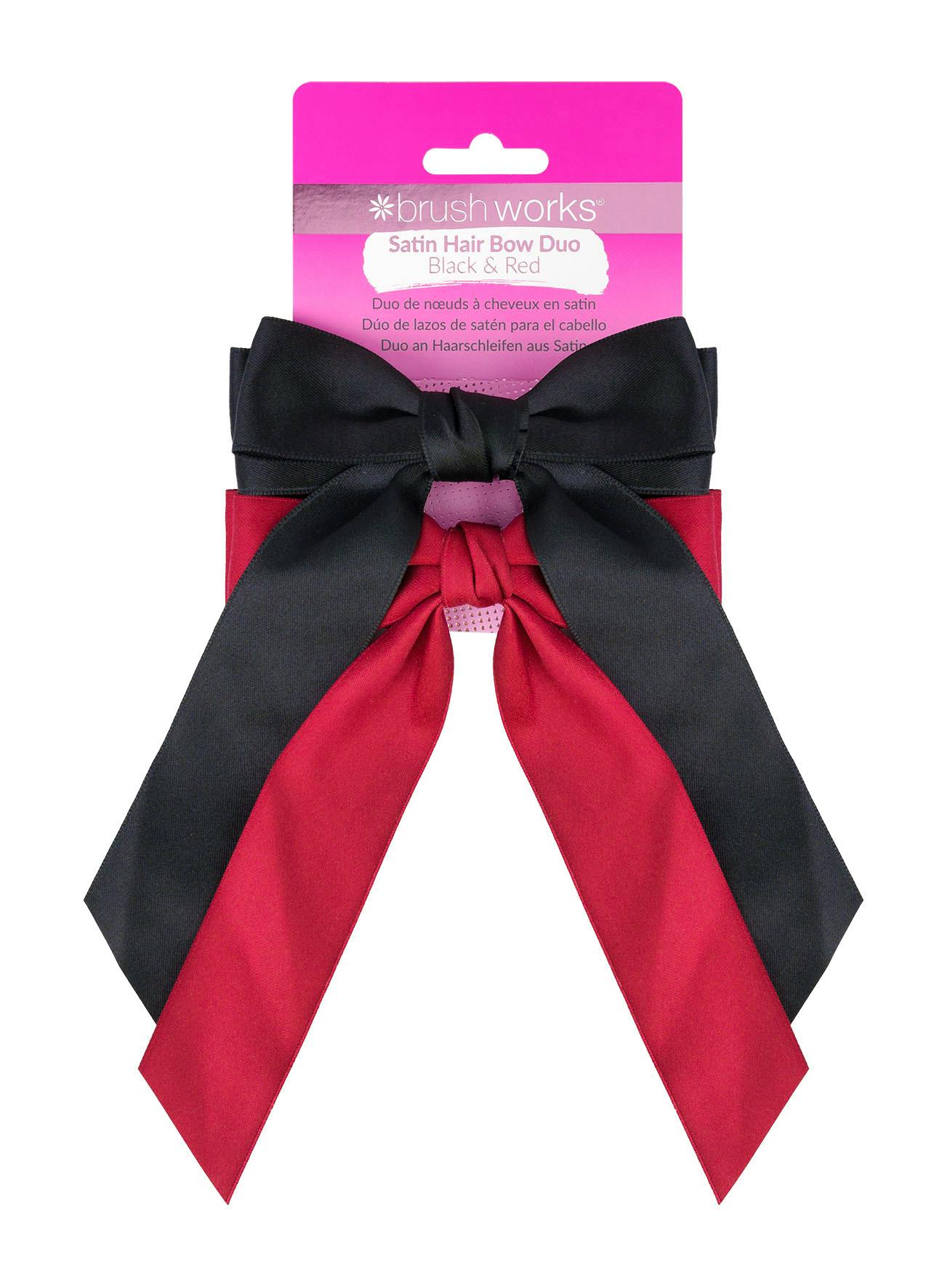 brushworks Satin Hair Bow Duo Red & Black 2 st