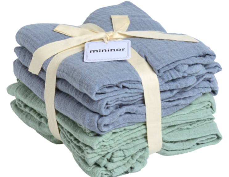 Mininor Muslin Cloth Grey Seal/Willow Green 70 x 70 cm 6 stk