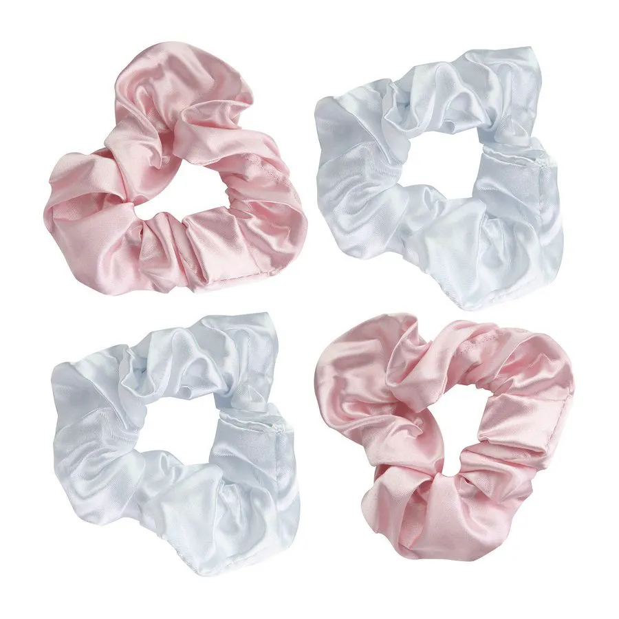 brushworks Pink & White Satin Scrunchies 4 pcs