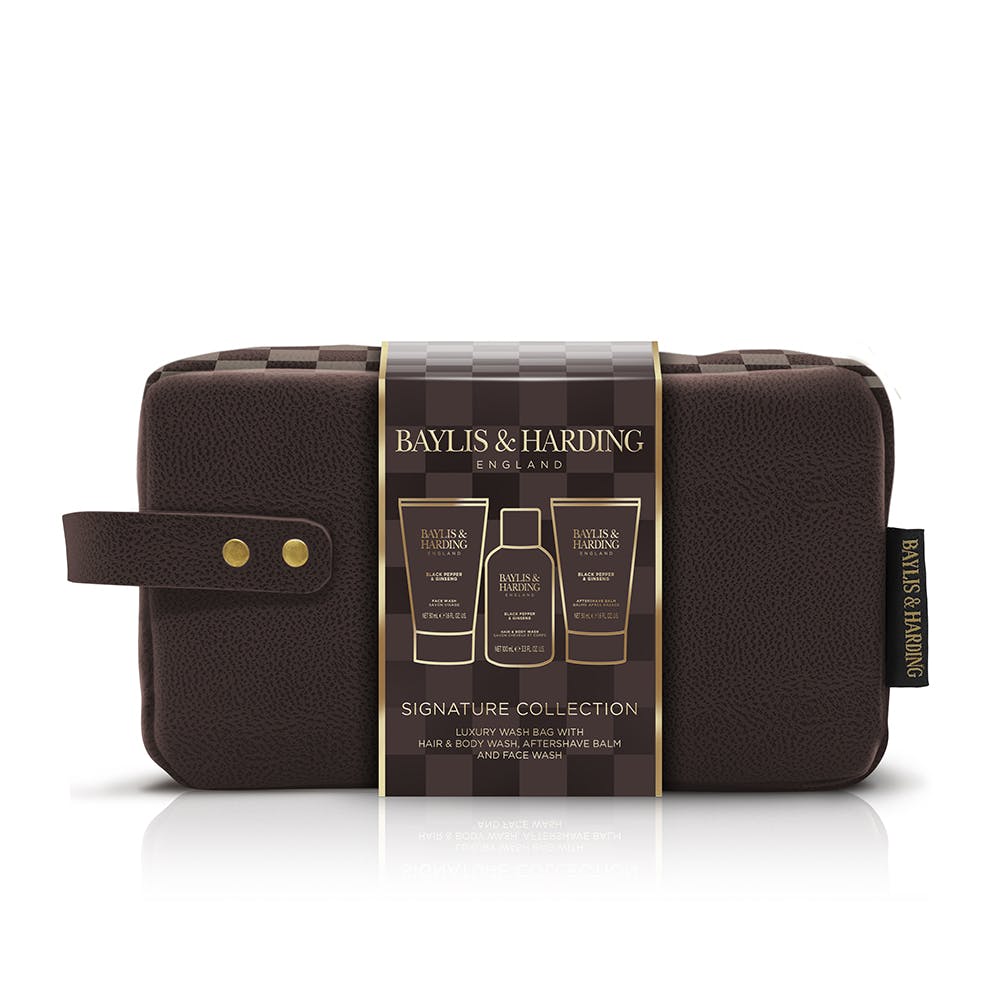 Baylis & Harding Black Pepper & Ginseng Men's Luxury Wash Bag Gift Set 2 x 50 ml + 100 ml