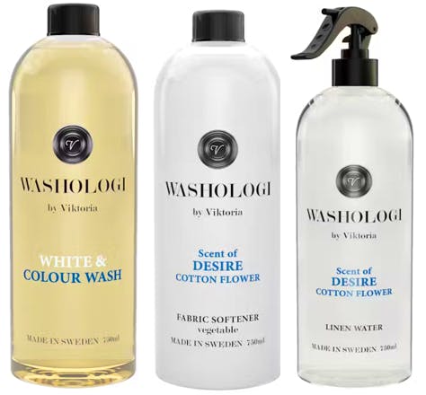 Washologi White & Colour Wash, Fabric Softener & Linen Water Desire 750 ml + 750 ml + 750 ml