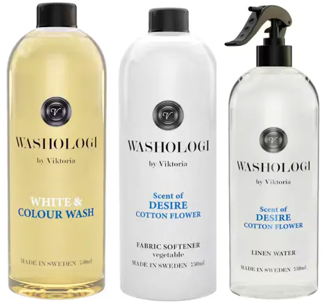 Washologi White & Colour Wash, Fabric Softener & Linen Water Desire 750 ml + 750 ml + 750 ml