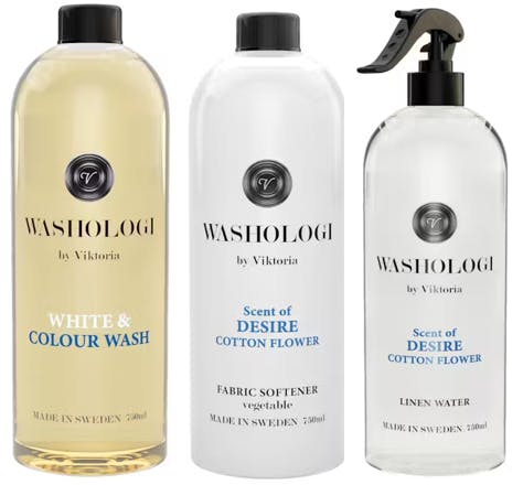 Washologi White & Colour Wash, Fabric Softener & Linen Water Desire 750 ml + 750 ml + 750 ml