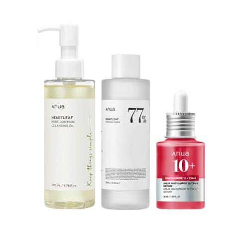 Anua Heartleaf Cleansing Oil, Toner & Niacinamide + Tranexamin Acid Serum 30 ml + 200 ml + 250 ml