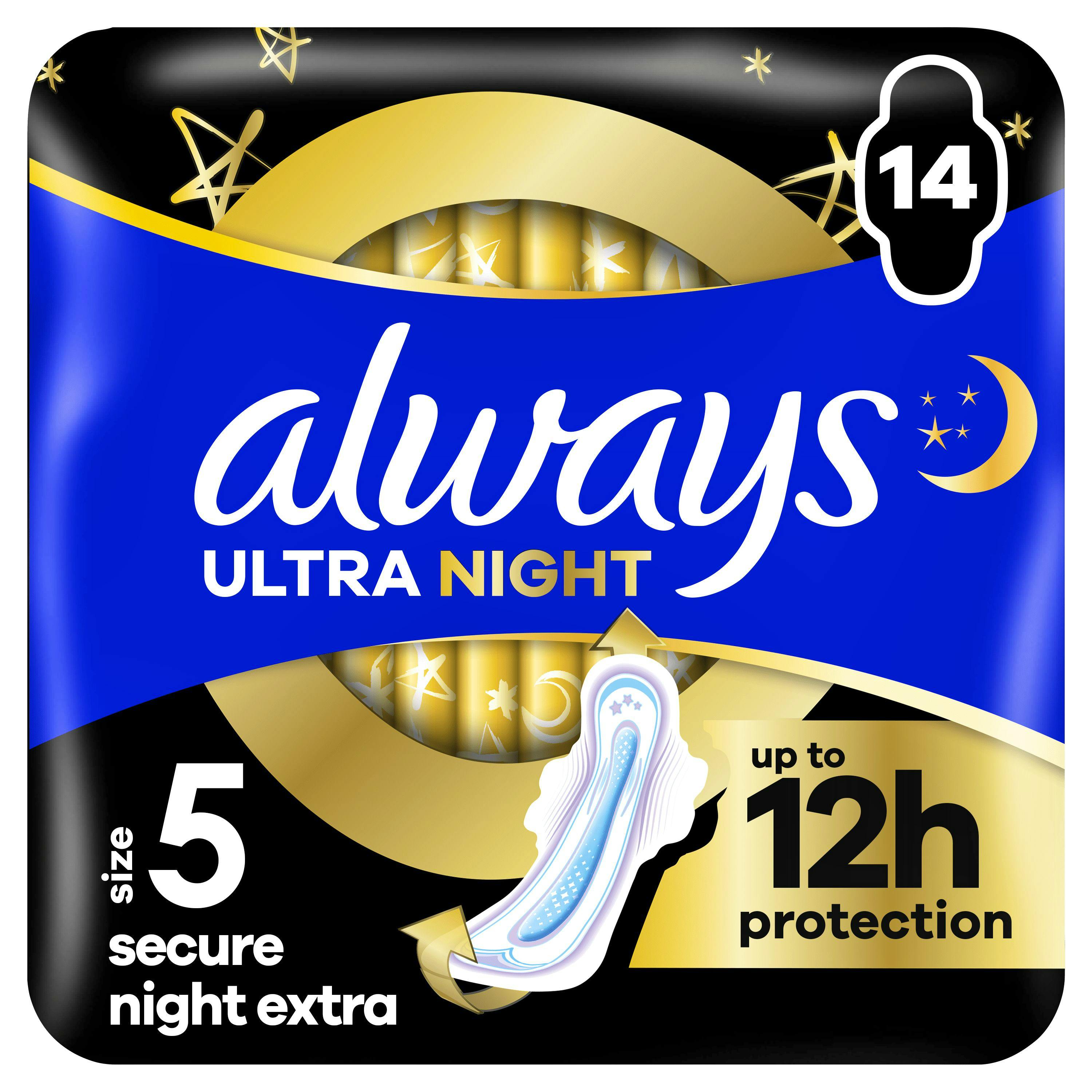 Always Ultra Secure Night Extra Wings 14 stk