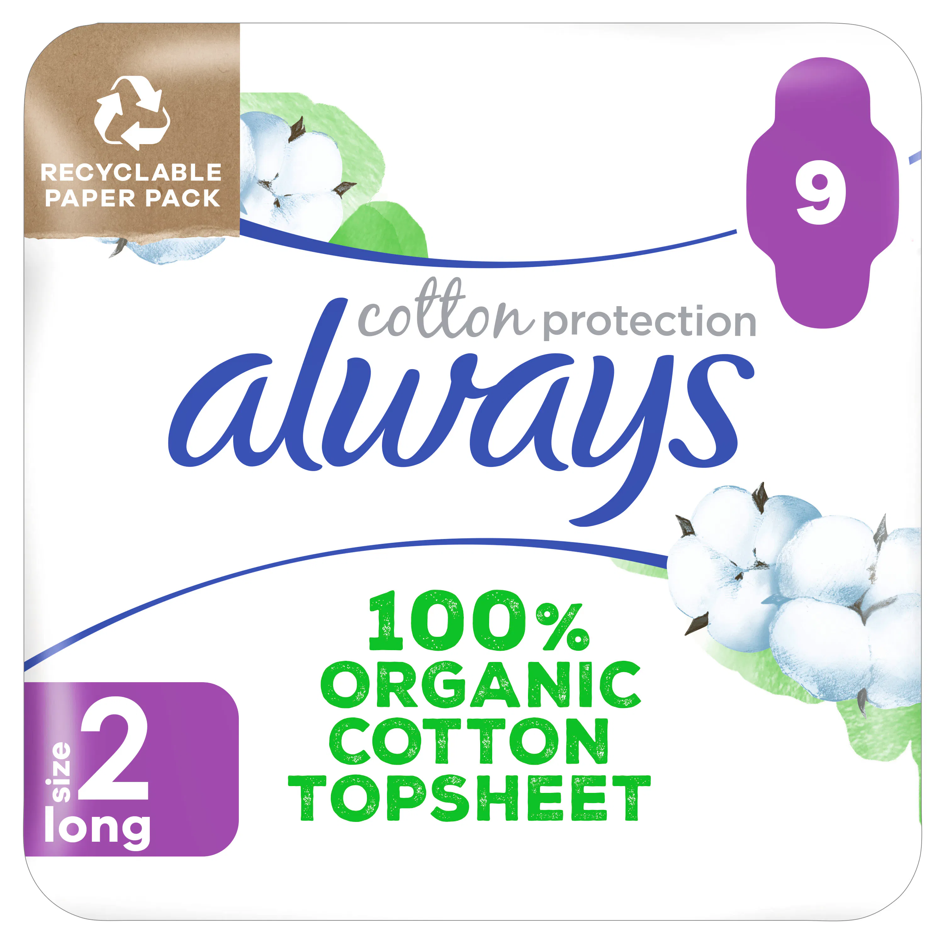 Always Cotton Long Pads Size 2 9 pcs