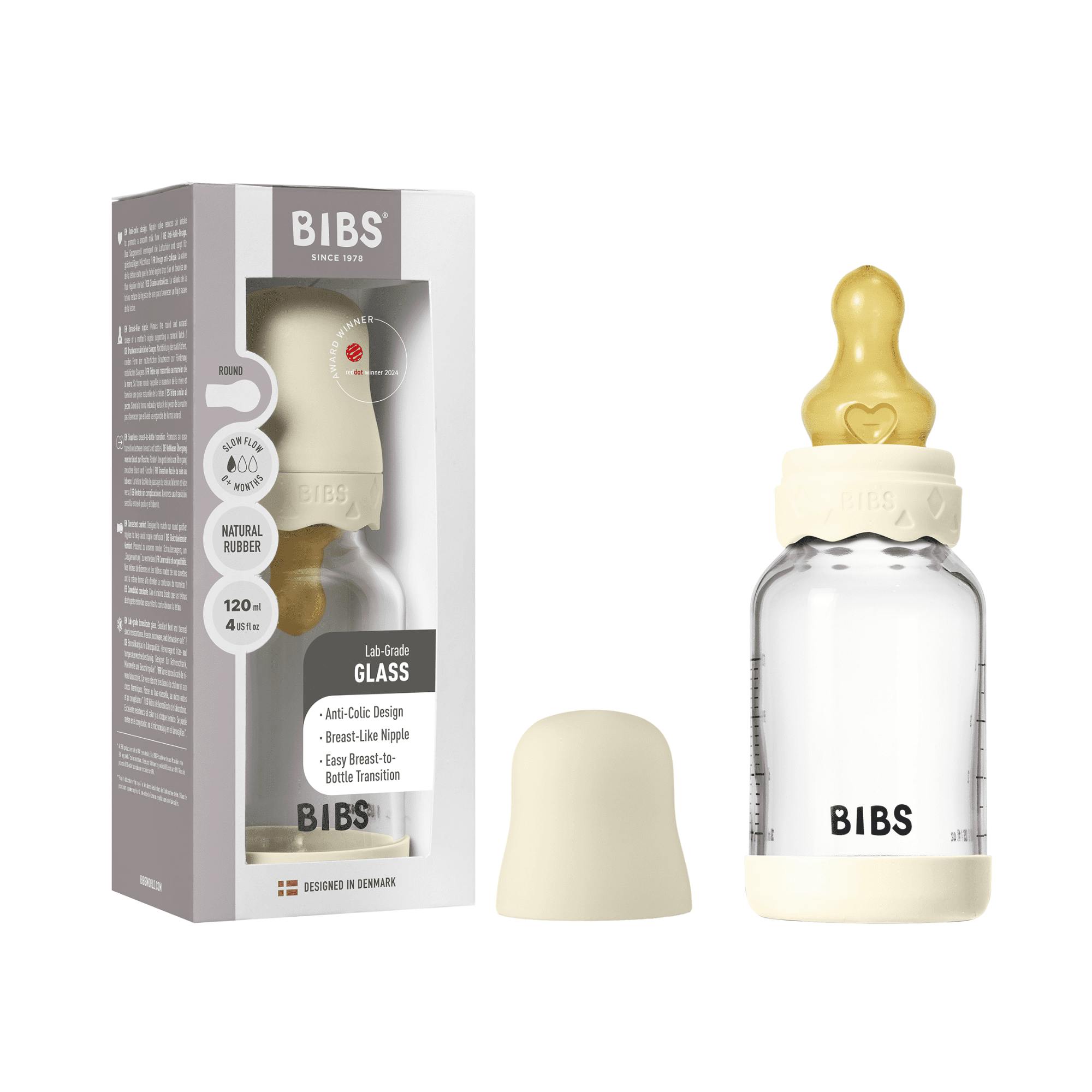 Bibs Glass Boheme Baby Bottle Round Latex 120 Slow Flow Ivory 120