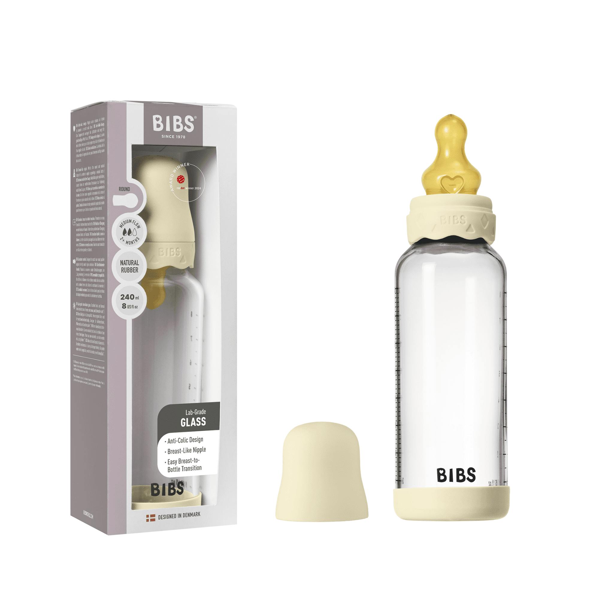 BIBS Glass Boheme Baby Bottle Medium Flow Ivory 240 ml