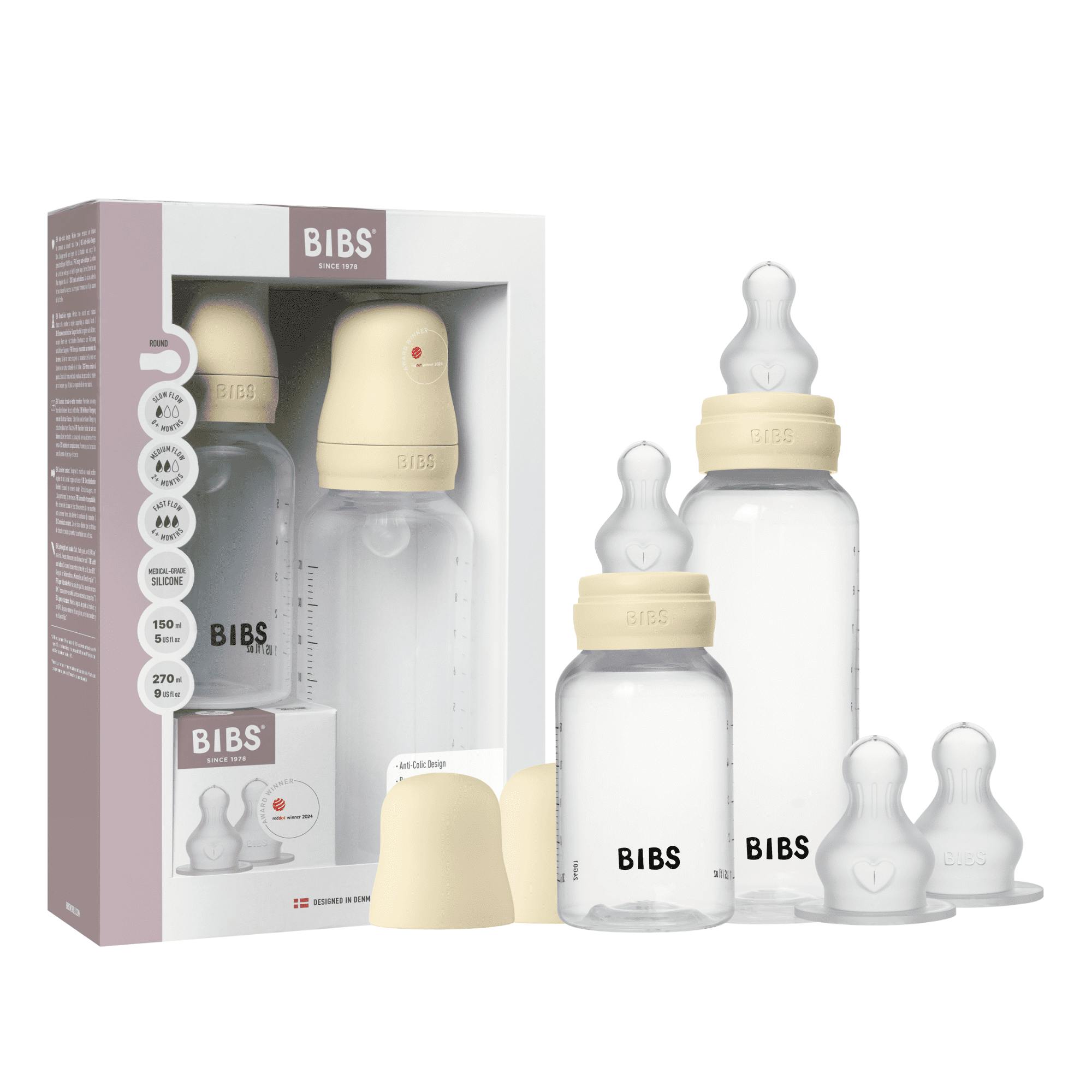 BIBS Grow and Flow Baby Bottle Round Silicone Set Ivory 150 ml + 270 ml + 1 pcs + 1 st