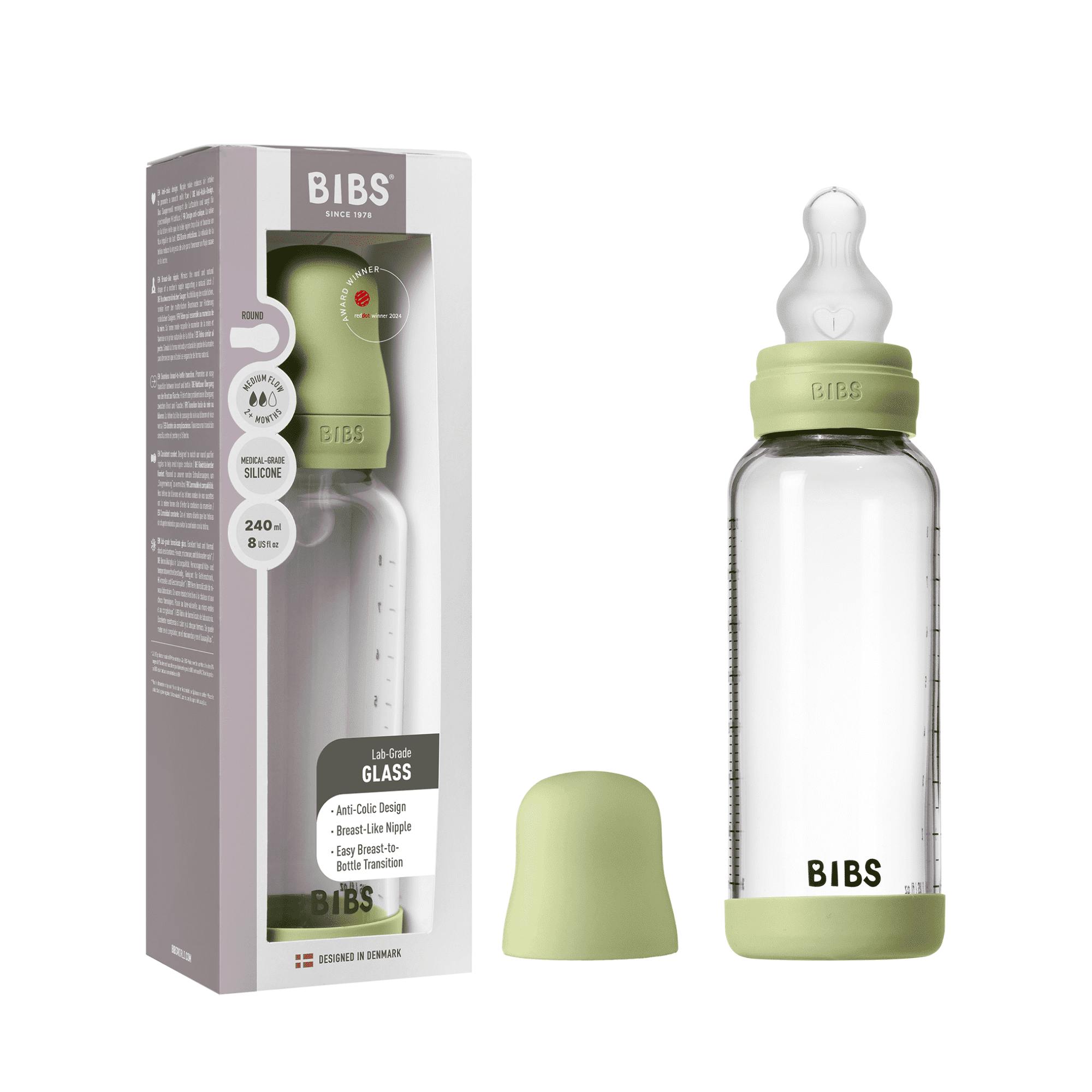 BIBS Glass Baby Bottle Silicone Medium Flow Sage 240 ml