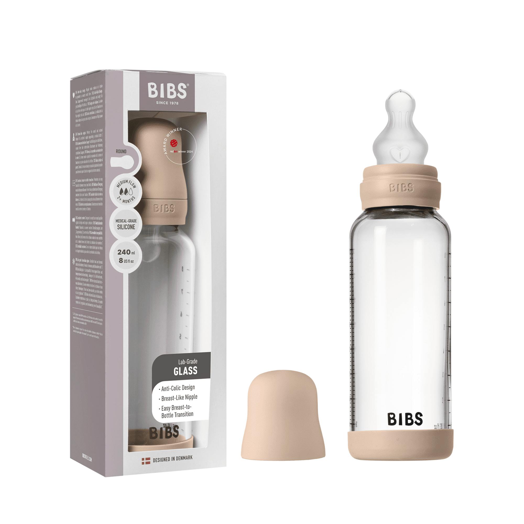 BIBS BIBS Glass Baby Bottle Silicone Medium Flow Blush 240 ml