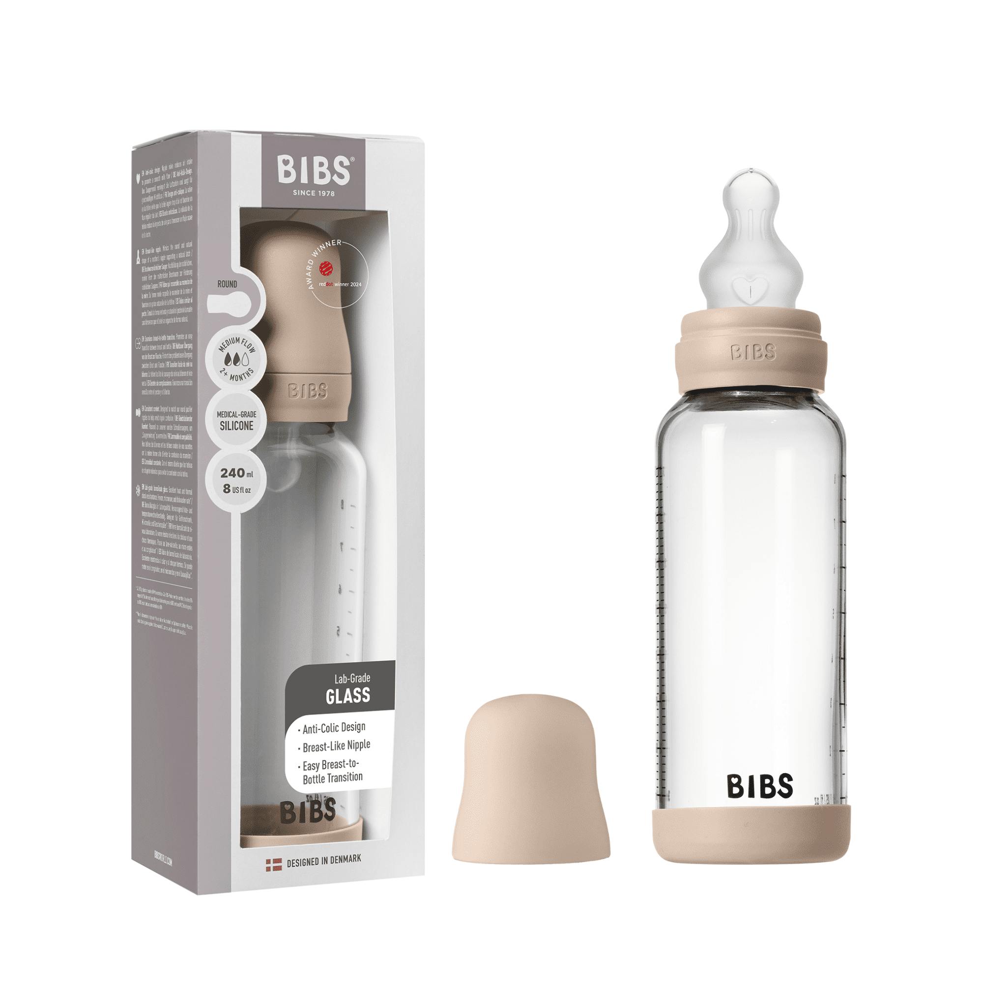 Bibs Glass Baby Bottle Silicone Medium Flow Blush 240