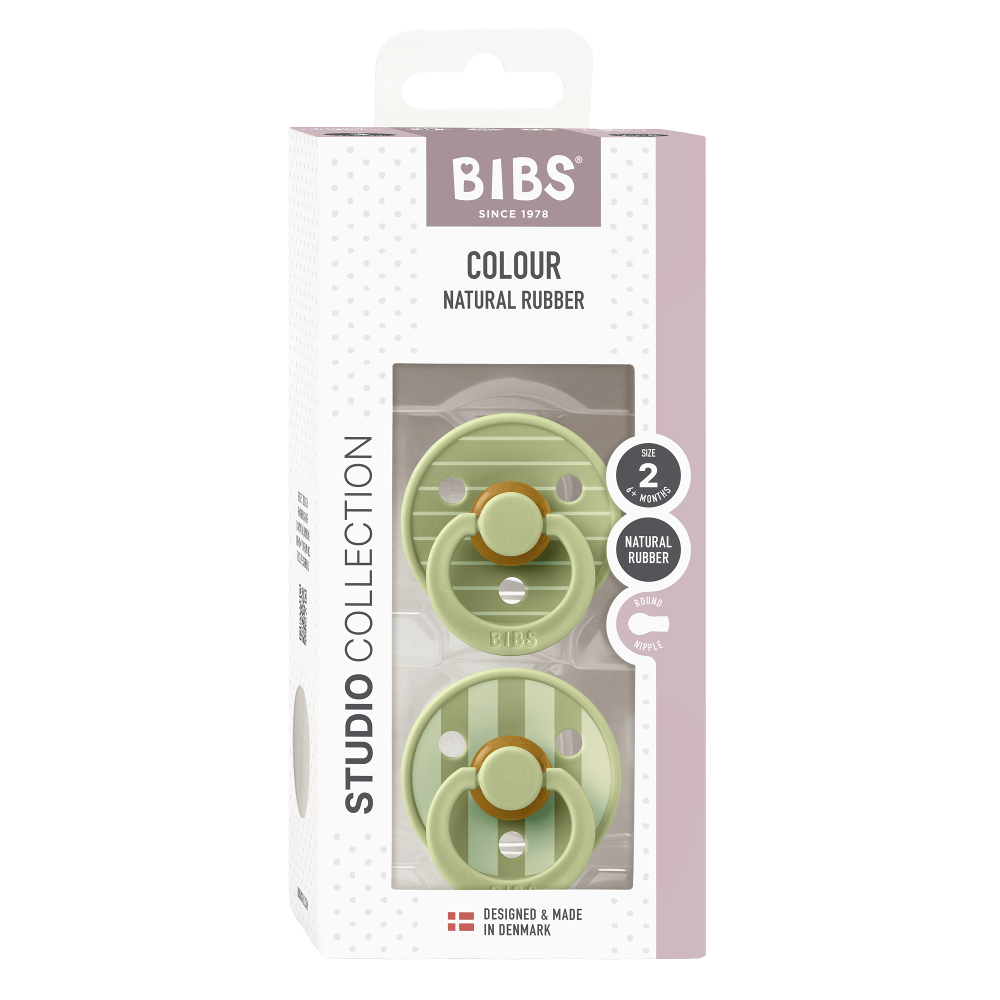BIBS Pacifier Studio Colour Pin Latex Size 2 Sage Mix 2 stk
