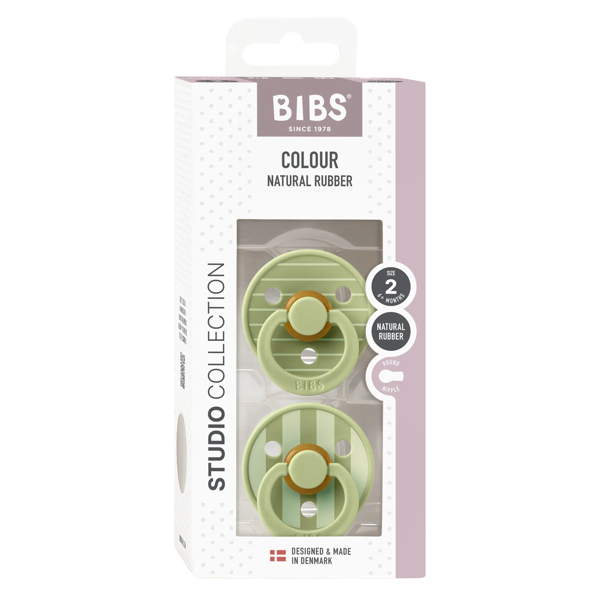 BIBS Pacifier Studio Colour Pin Latex Size 2 Sage Mix 2 st