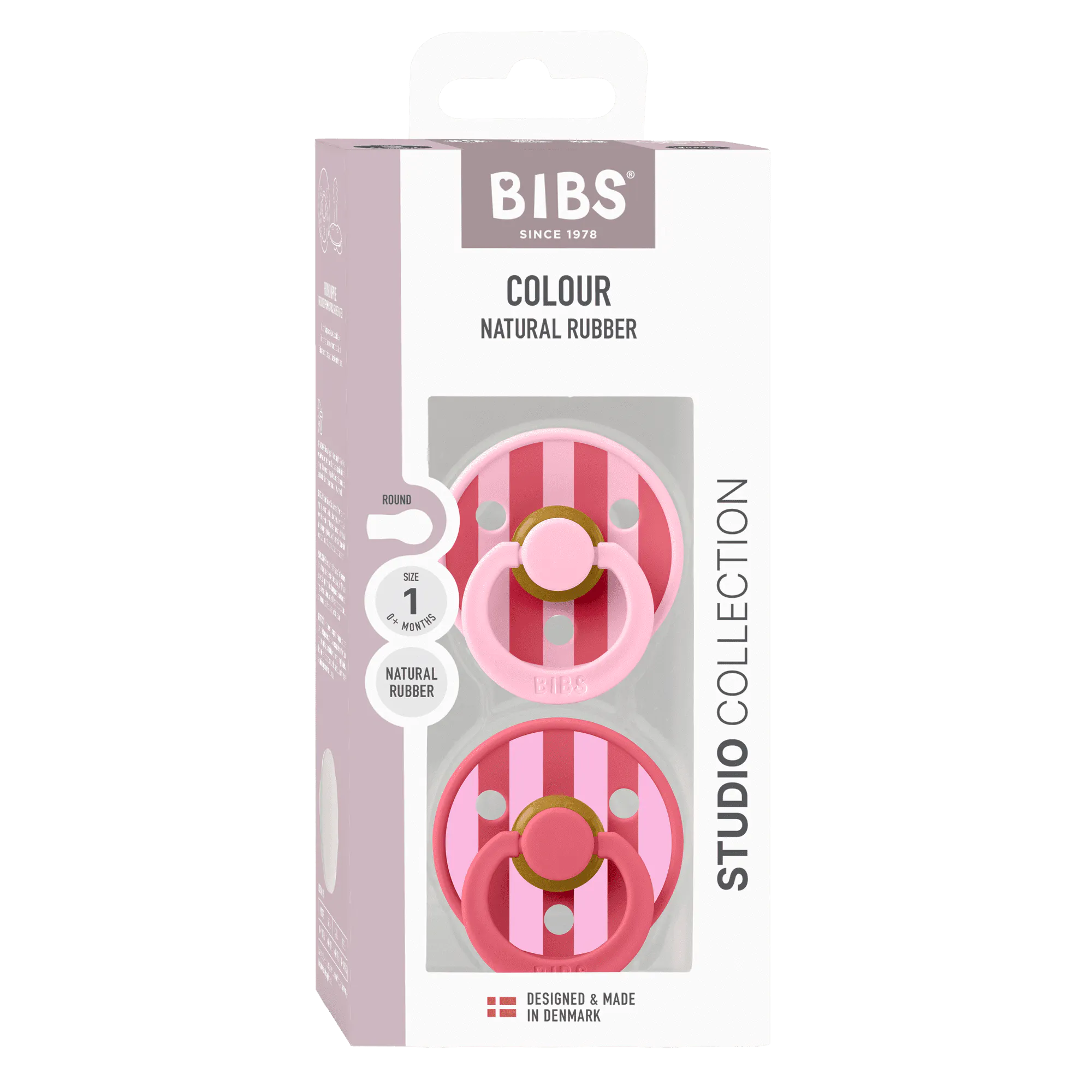 BIBS Pacifier Studio Colour Block Latex Size 1 Baby Pink Coral Mix 2 st
