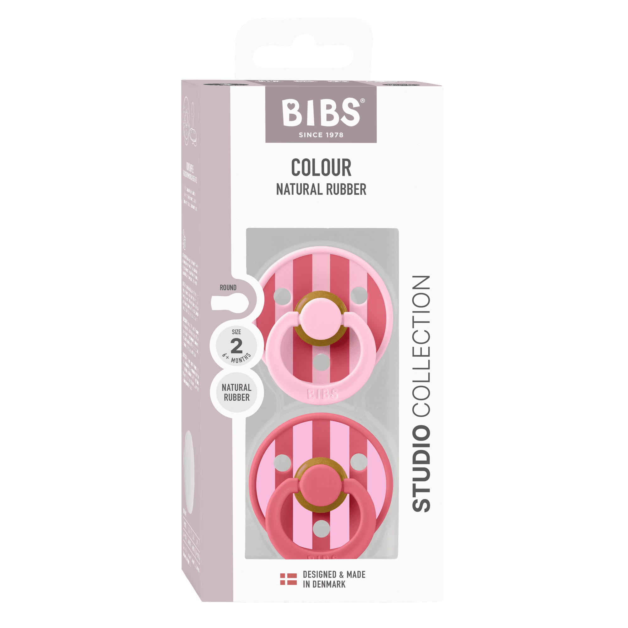 BIBS Pacifier Studio Colour Block Latex Size 2 Baby Pink Coral Mix 2 pcs