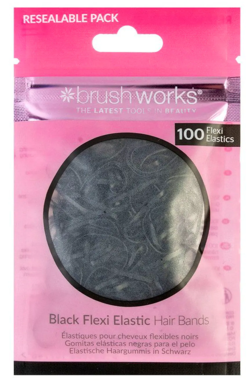 brushworks Black Flexi Elastic Hair Bands 100 st