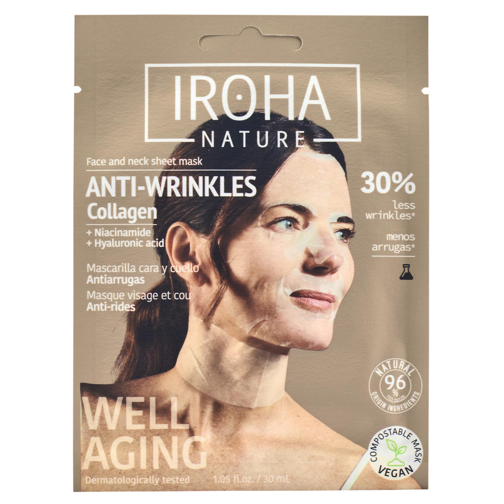 IROHA Nature Anti-Wrinkles Collagen Face & Neck Sheet Mask 1 st