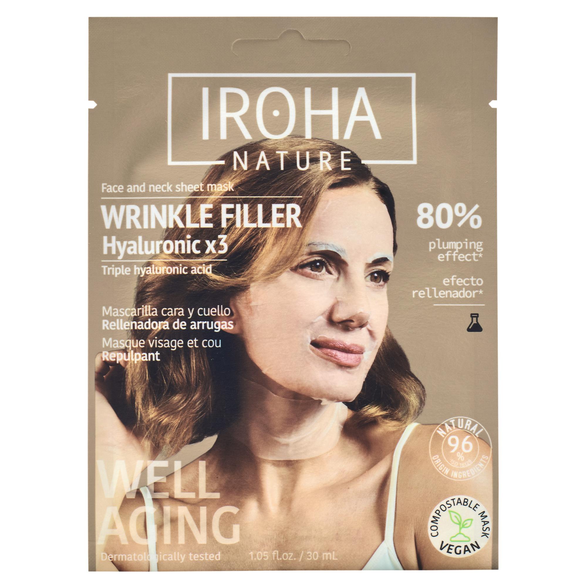 IROHA Nature Wrinkle Filler Hyaluronic Face & Neck Sheet Mask 1 st