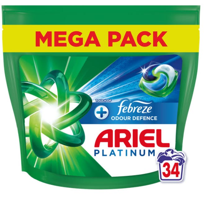 Ariel Platinum Pods + Febreze Extra Odour Defence 34 stk