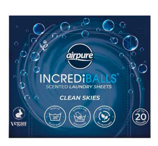 Airpure Incrediballs Scented Laundry Sheets Clean Skies 20 st