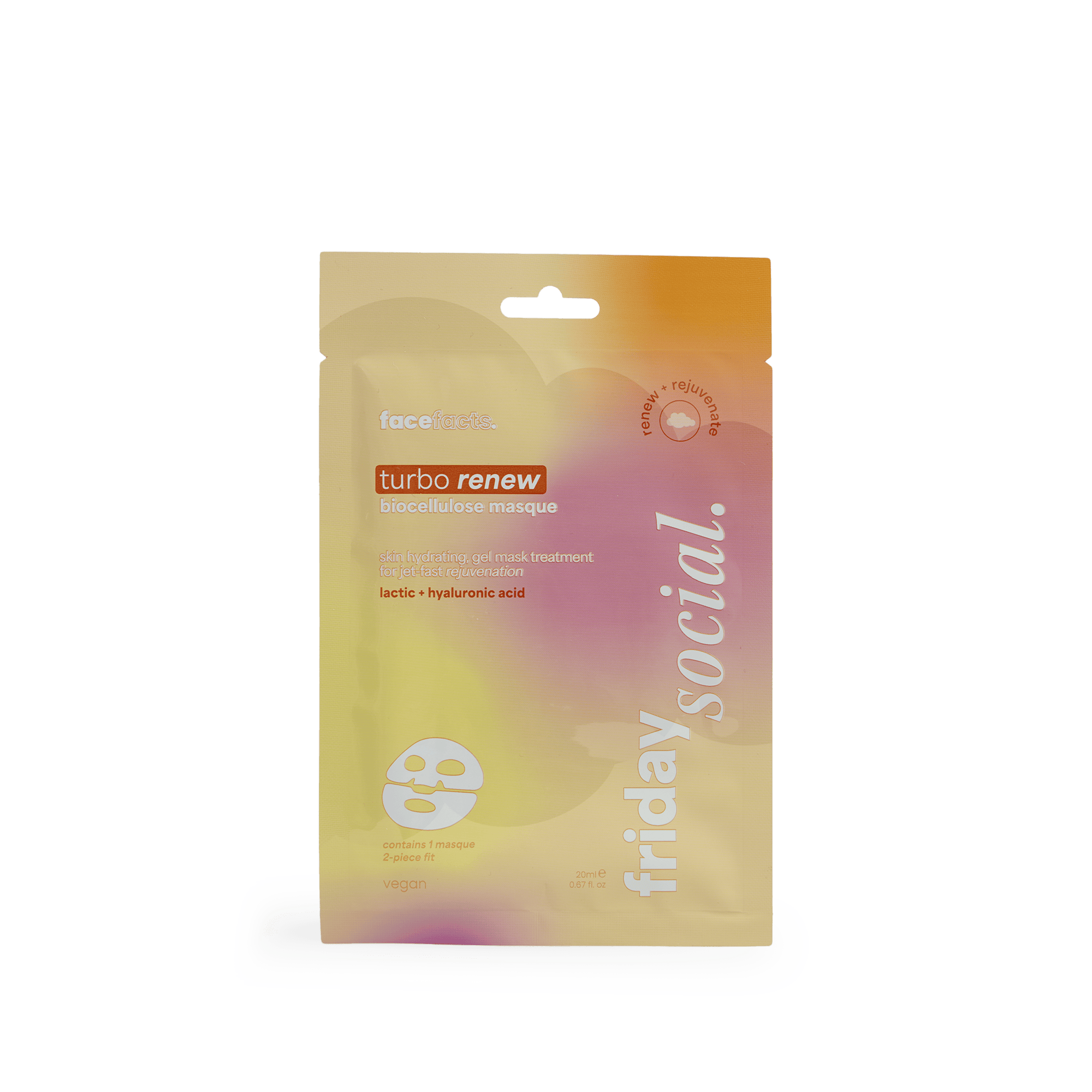 Face Facts Turbo Renew Biocellulose Masque Lactic acid & Hyaluronic acid 20 ml