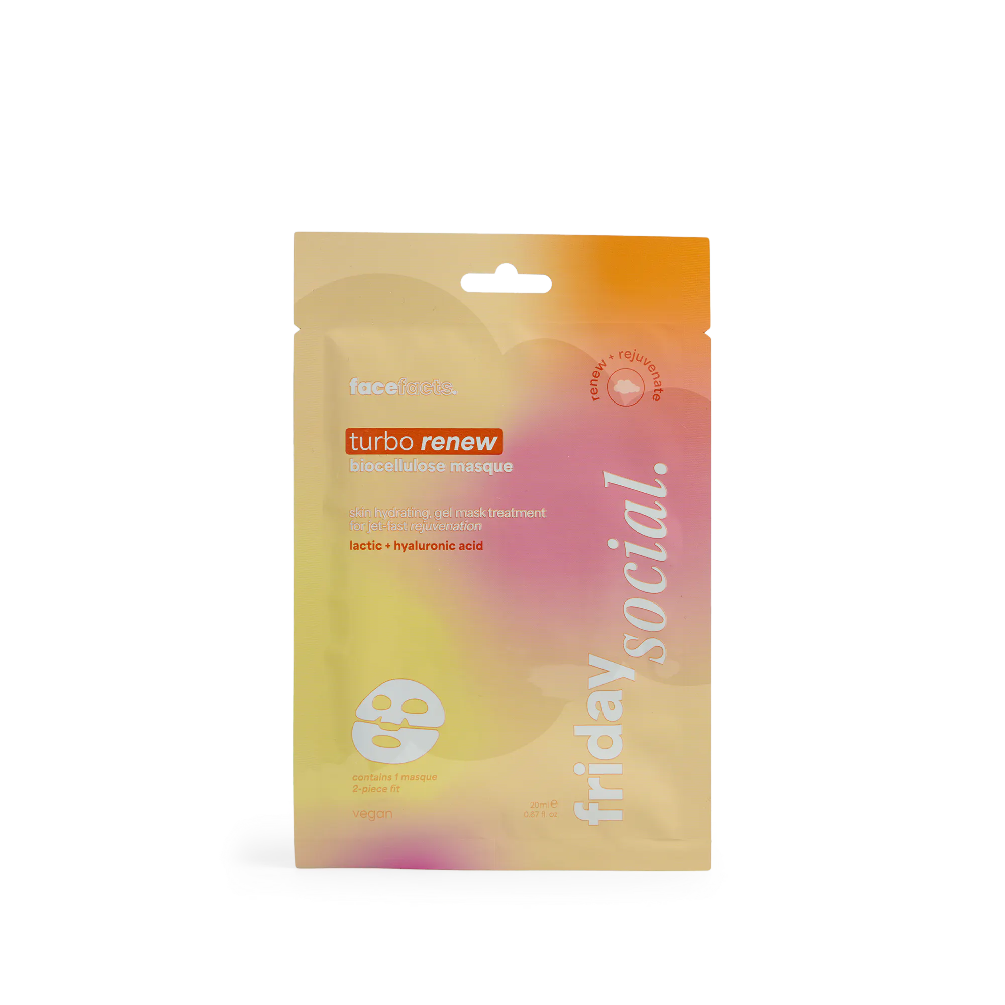 Face Facts Turbo Renew Biocellulose Masque Lactic acid & Hyaluronic acid 20 ml