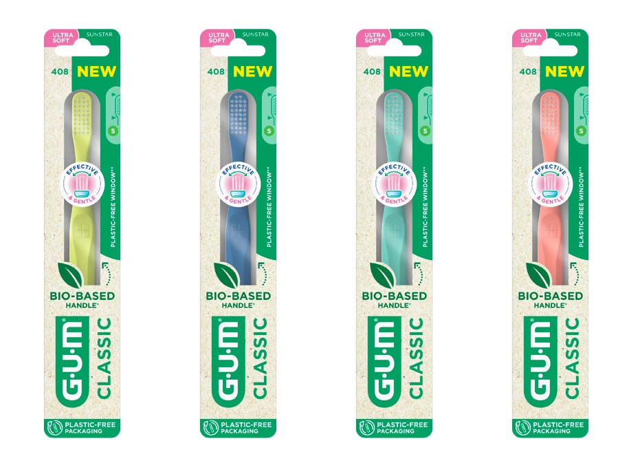 GUM Classic 408 Toothbrush Extra Soft Biobased Recycled Assorted 1 st