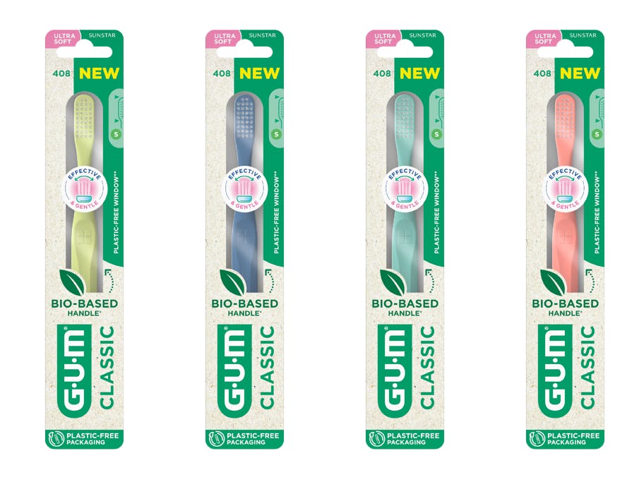 GUM Classic 408 Toothbrush Extra Soft Biobased Recycled Assorted 1 stk