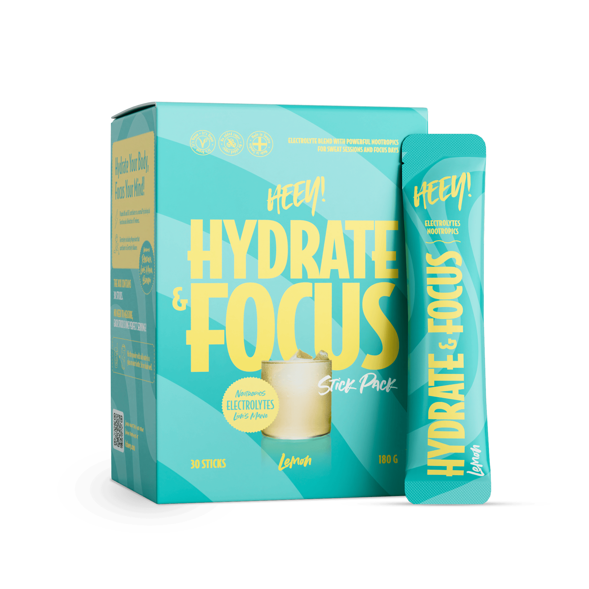 Heey! Hydrate & Focus Electrolytes Lemon 30 stk